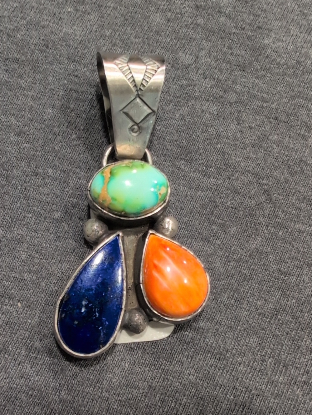 Sterling Silver Multistone Pendant - Sornoran Gold, Blue Lapis & Orange Spiny